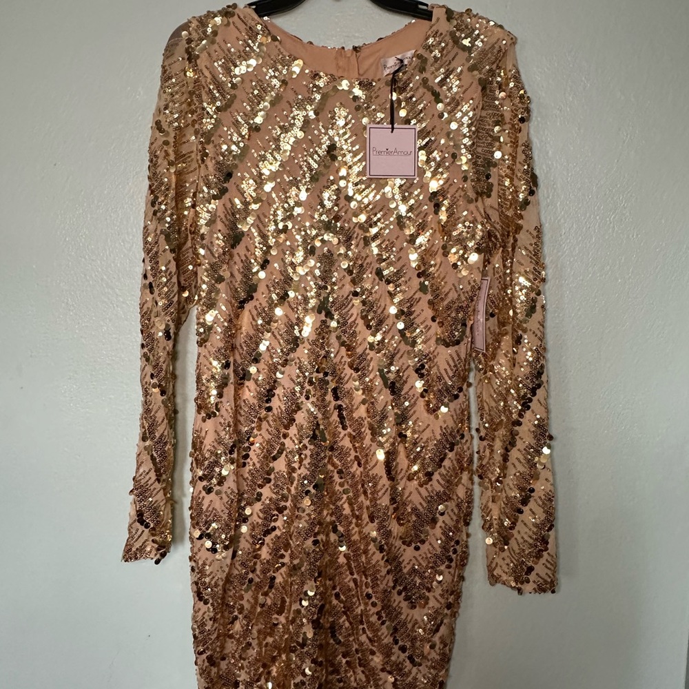 Elegant Gold Sequin Long Sleeve Dress